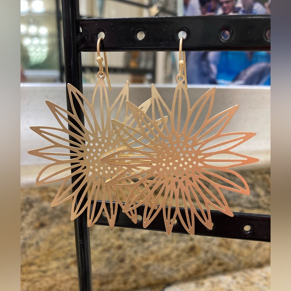 Gold sunflower earrings